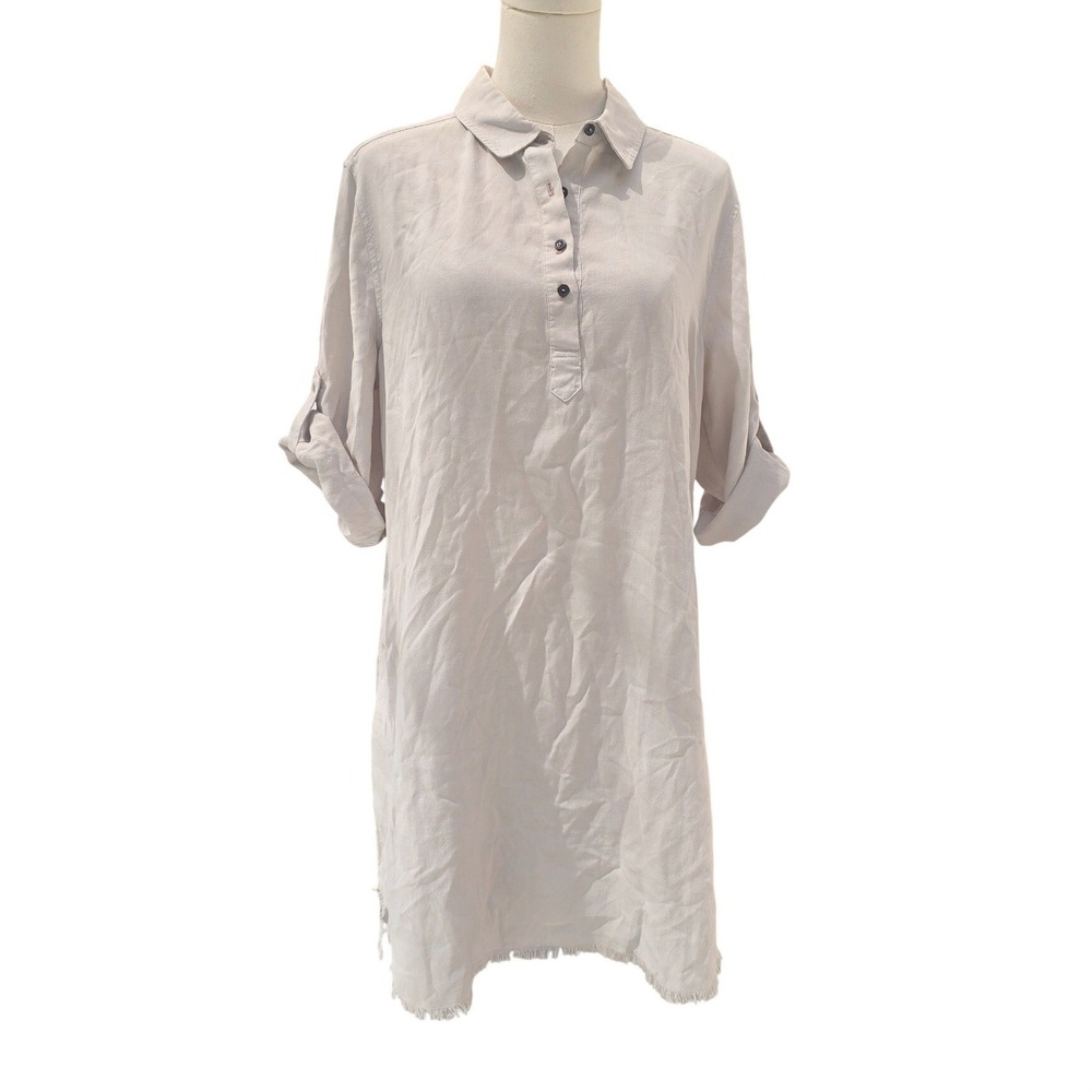 $130 EUC ANTHROPOLOGIE CLOTH & STONE Acata Tencel raw hem dress slate gray L